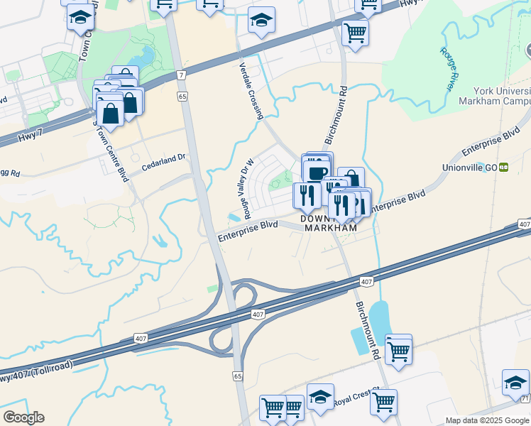 map of restaurants, bars, coffee shops, grocery stores, and more near in Markham