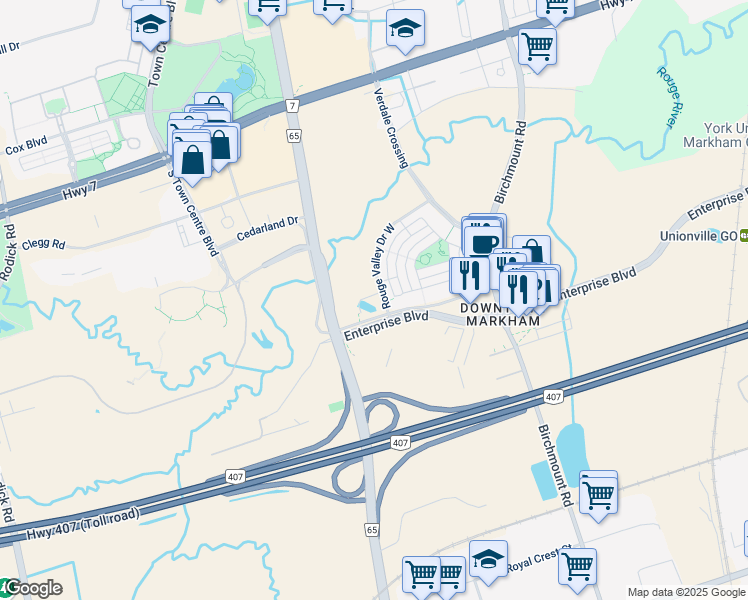 map of restaurants, bars, coffee shops, grocery stores, and more near in Markham