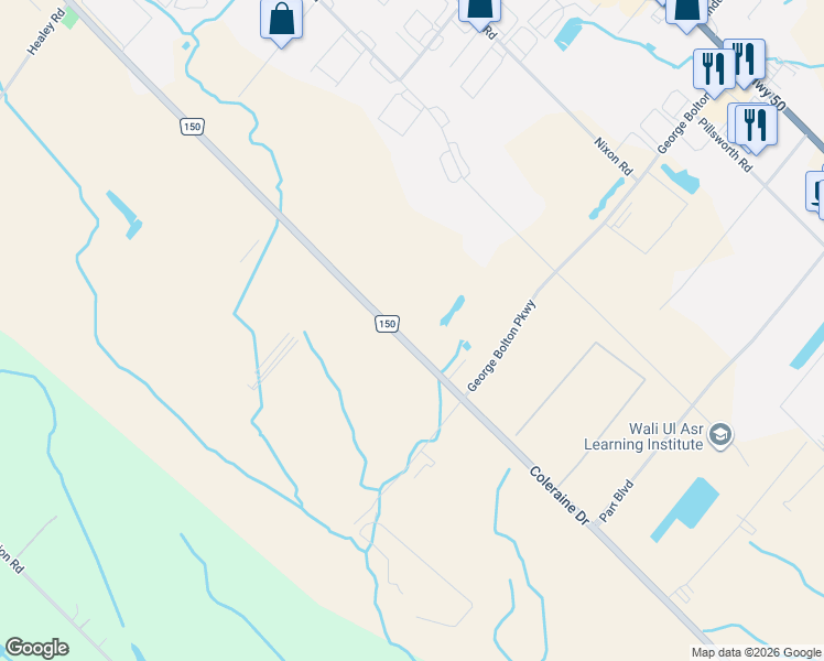 map of restaurants, bars, coffee shops, grocery stores, and more near 12555 Coleraine Drive in Bolton