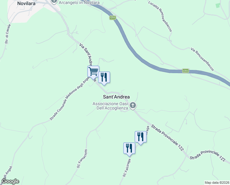 map of restaurants, bars, coffee shops, grocery stores, and more near 25 Via Sant'Andrea in Villis in Sant'andrea