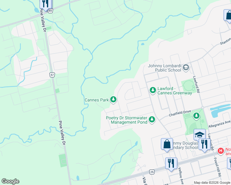 map of restaurants, bars, coffee shops, grocery stores, and more near 130 Cannes Avenue in Vaughan