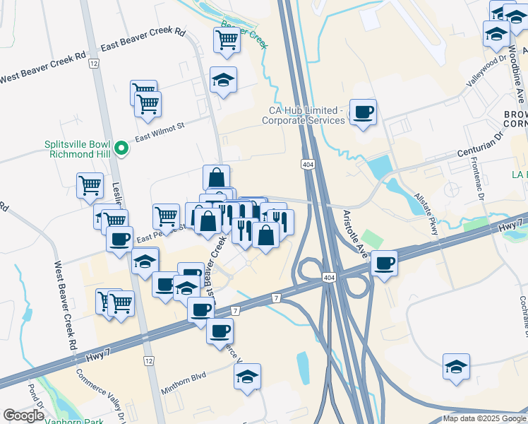 map of restaurants, bars, coffee shops, grocery stores, and more near 85 Norman Bethune Avenue in Richmond Hill