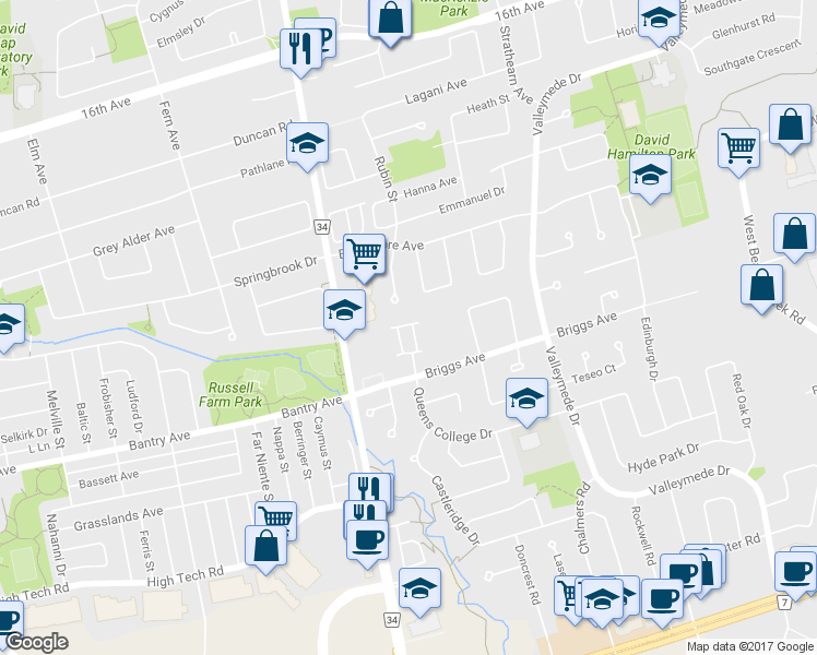 map of restaurants, bars, coffee shops, grocery stores, and more near 41 Genuine Lane in Richmond Hill