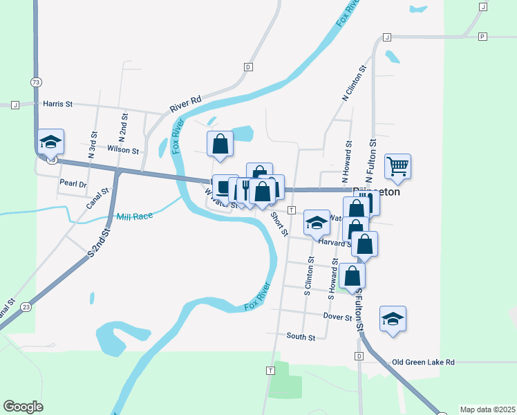 map of restaurants, bars, coffee shops, grocery stores, and more near 429 West Water Street in Princeton