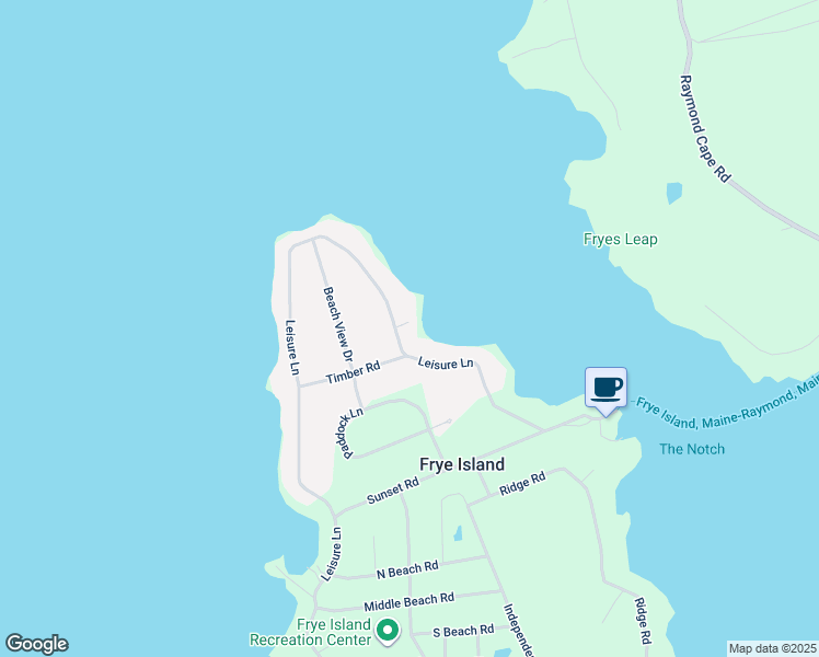 map of restaurants, bars, coffee shops, grocery stores, and more near 29 Leisure Lane in Frye Island