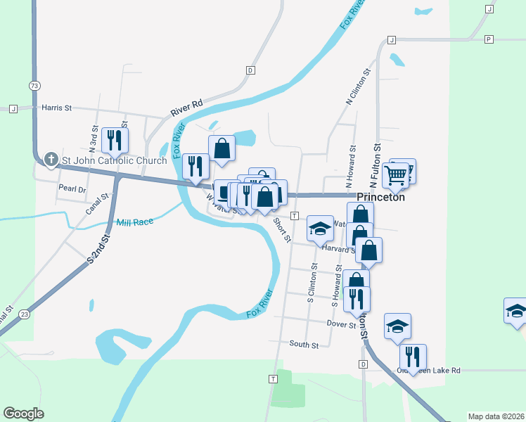 map of restaurants, bars, coffee shops, grocery stores, and more near 429 West Water Street in Princeton