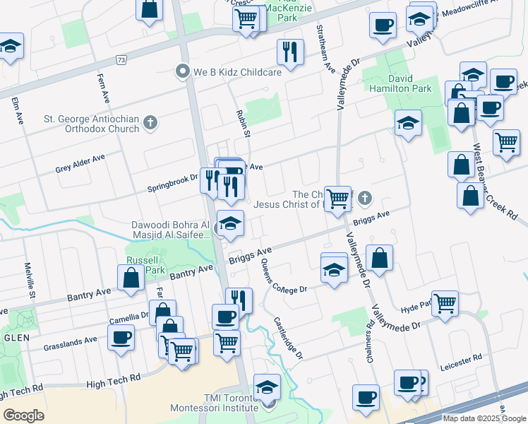 map of restaurants, bars, coffee shops, grocery stores, and more near in Richmond Hill