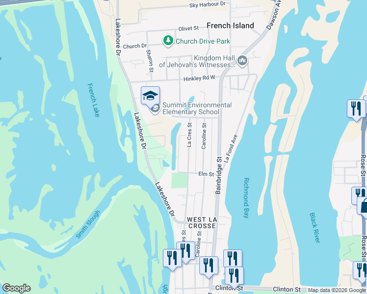 map of restaurants, bars, coffee shops, grocery stores, and more near 1731 La Crescent Street in La Crosse