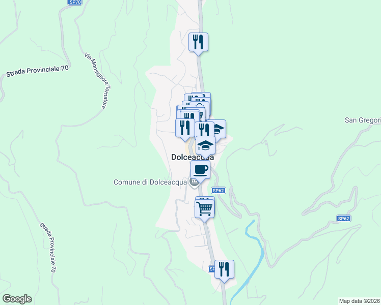 map of restaurants, bars, coffee shops, grocery stores, and more near 11 Via Roma in Dolceacqua