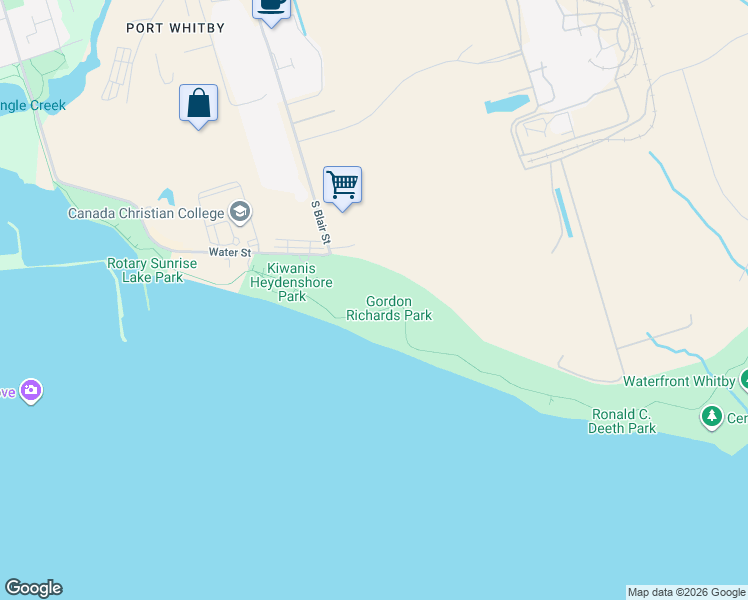 map of restaurants, bars, coffee shops, grocery stores, and more near 1999 South Blair Street in Whitby