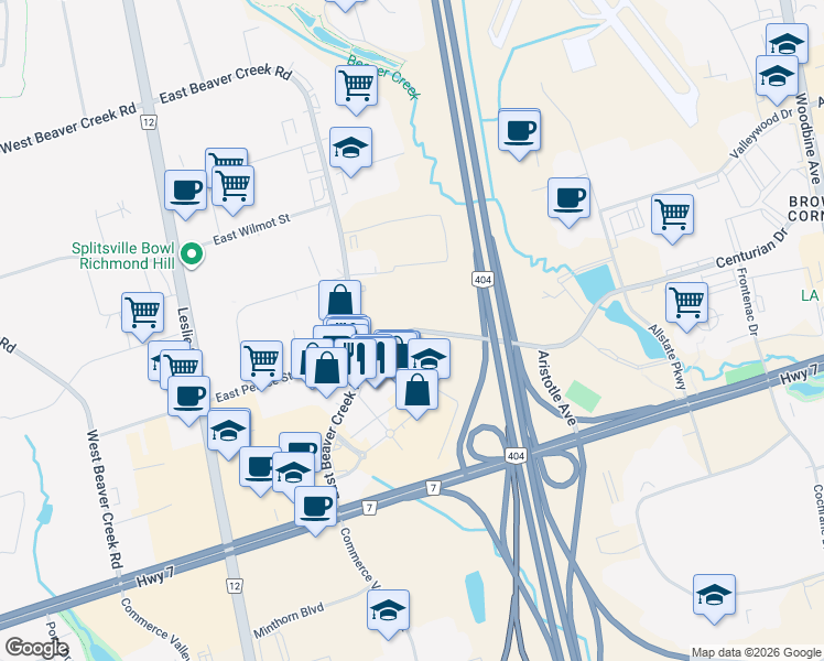 map of restaurants, bars, coffee shops, grocery stores, and more near 83 Norman Bethune Avenue in Richmond Hill
