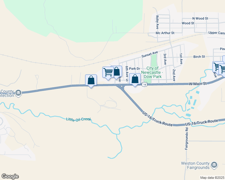 map of restaurants, bars, coffee shops, grocery stores, and more near 2000 West Main Street in Newcastle