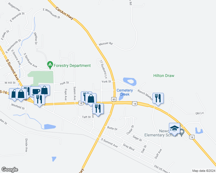 map of restaurants, bars, coffee shops, grocery stores, and more near 522 York Street in Newcastle