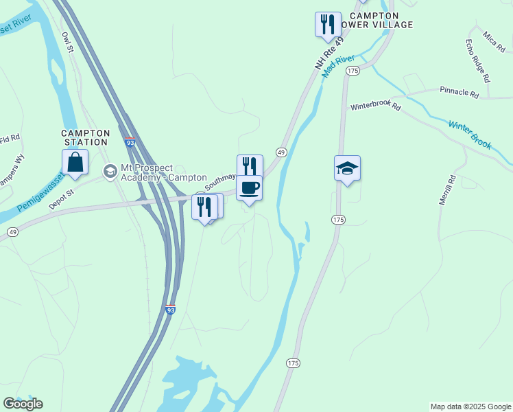 map of restaurants, bars, coffee shops, grocery stores, and more near 7 Six Flags Road in Campton