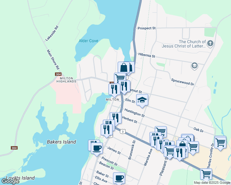 map of restaurants, bars, coffee shops, grocery stores, and more near 514 Water Street in Yarmouth