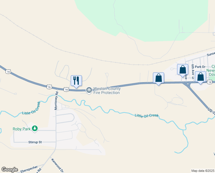 map of restaurants, bars, coffee shops, grocery stores, and more near 2461-3011 U.S. 16 in Newcastle