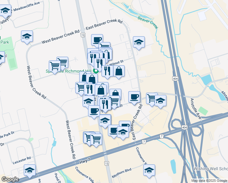 map of restaurants, bars, coffee shops, grocery stores, and more near 35 Fulton Way in Richmond Hill