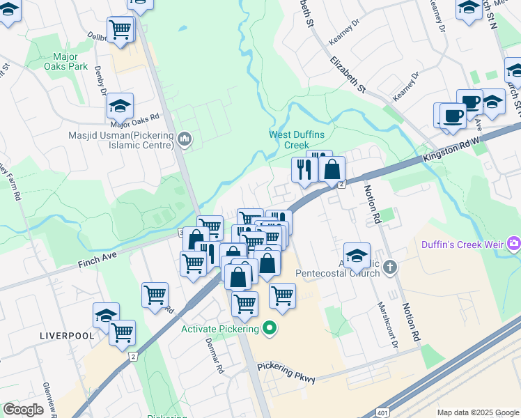 map of restaurants, bars, coffee shops, grocery stores, and more near 978 Cormorant Path in Pickering
