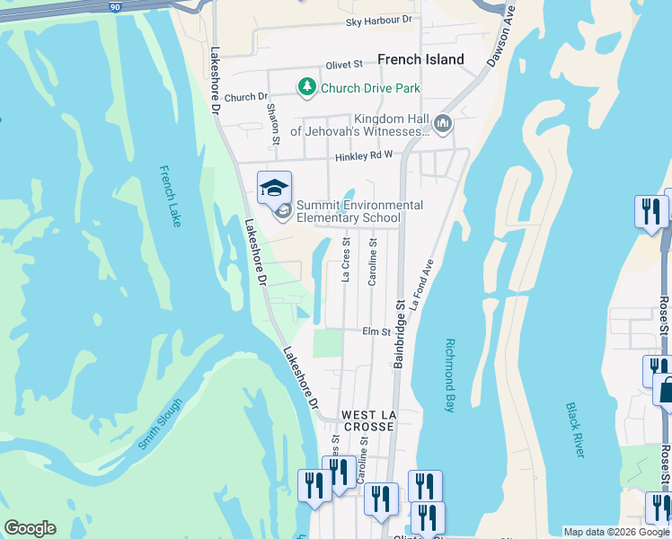 map of restaurants, bars, coffee shops, grocery stores, and more near 1731 La Crescent Street in La Crosse
