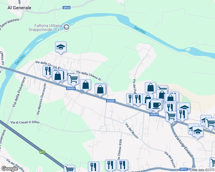 map of restaurants, bars, coffee shops, grocery stores, and more near in Lucca