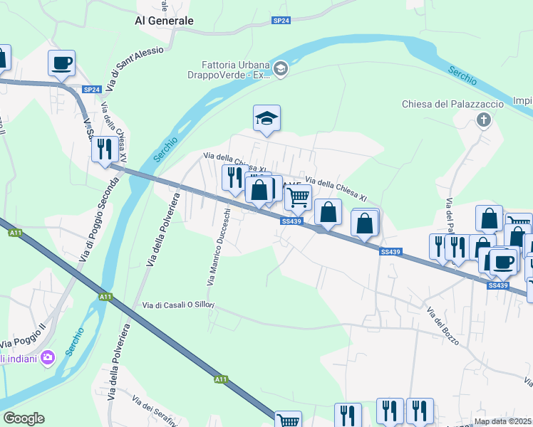 map of restaurants, bars, coffee shops, grocery stores, and more near 1008 Via Sarzanese in Lucca