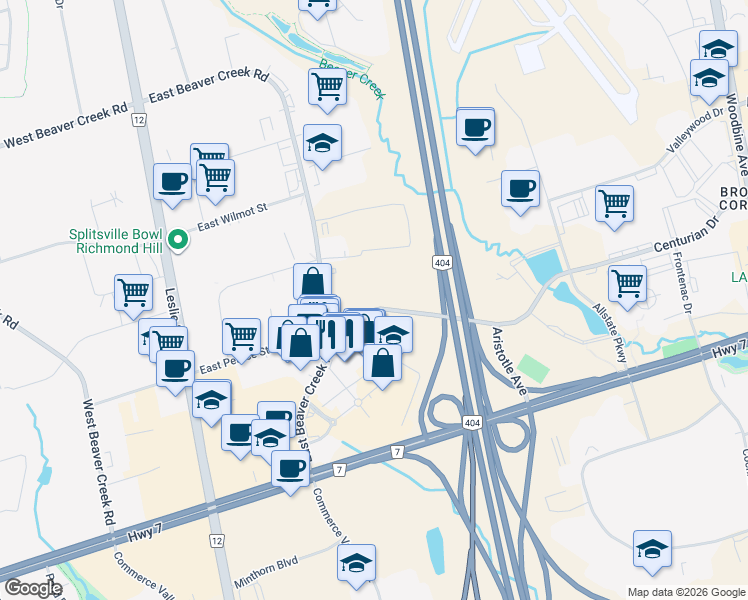 map of restaurants, bars, coffee shops, grocery stores, and more near 83 Norman Bethune Avenue in Richmond Hill