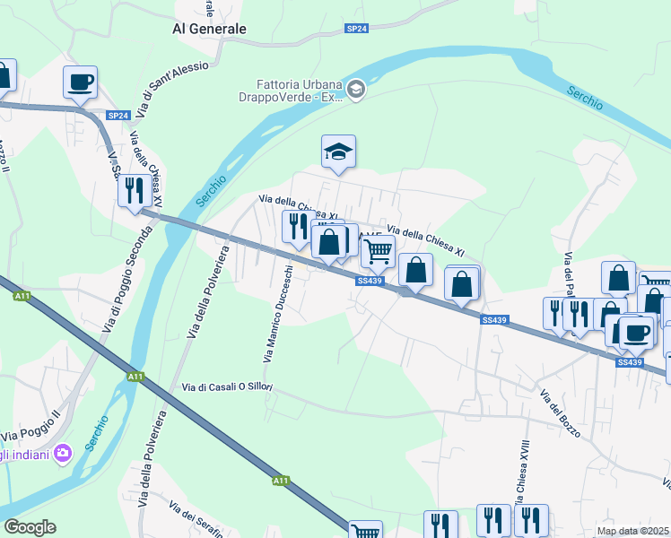 map of restaurants, bars, coffee shops, grocery stores, and more near 1008 Via Sarzanese in Lucca