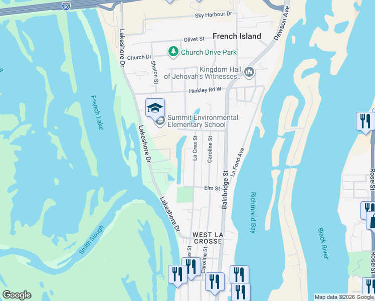 map of restaurants, bars, coffee shops, grocery stores, and more near 1731 La Crescent Street in La Crosse