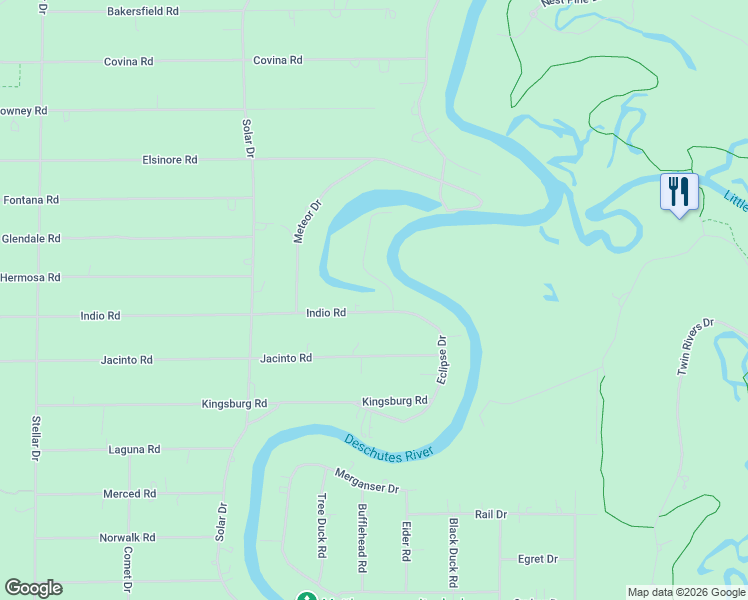 map of restaurants, bars, coffee shops, grocery stores, and more near 17296 Indio Road in Bend