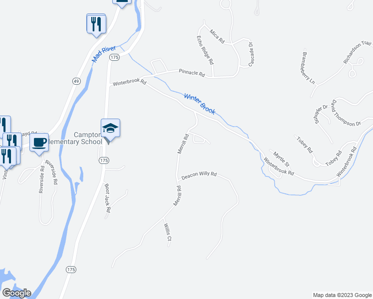 map of restaurants, bars, coffee shops, grocery stores, and more near 41 Merrill Road in Campton