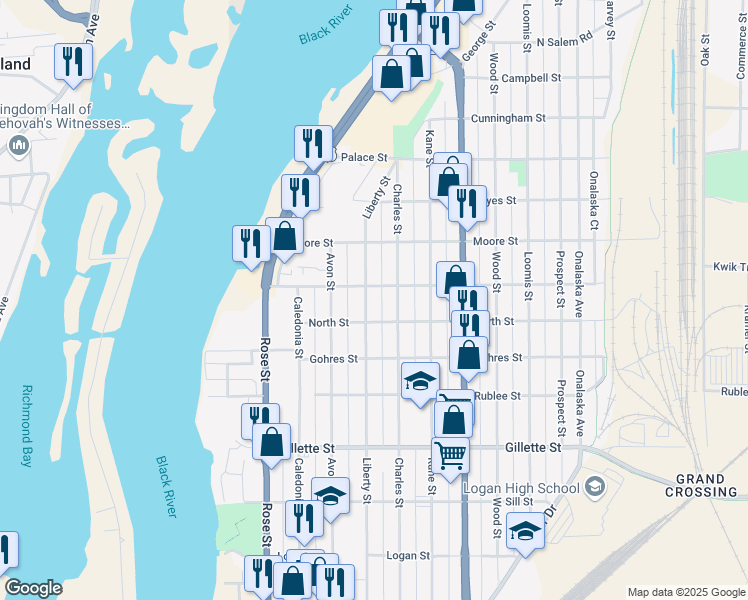 map of restaurants, bars, coffee shops, grocery stores, and more near 1922 Liberty St in La Crosse