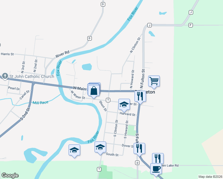 map of restaurants, bars, coffee shops, grocery stores, and more near 103 North Farmer Street in Princeton