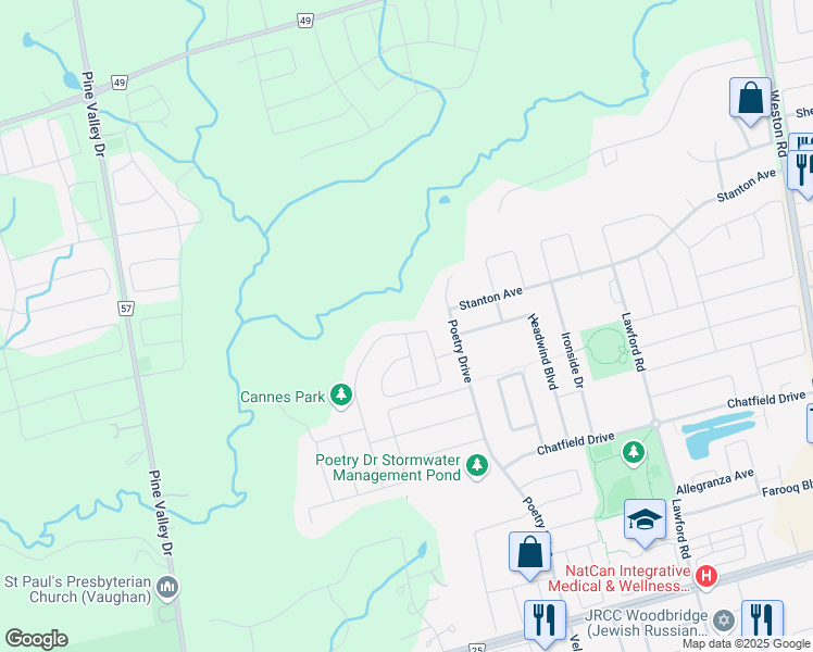 map of restaurants, bars, coffee shops, grocery stores, and more near 194 Cannes Avenue in Vaughan