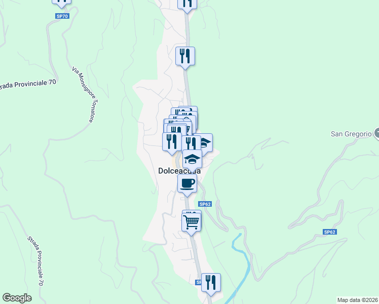 map of restaurants, bars, coffee shops, grocery stores, and more near 14 Via Monsignor Giuseppe Laura in Dolceacqua