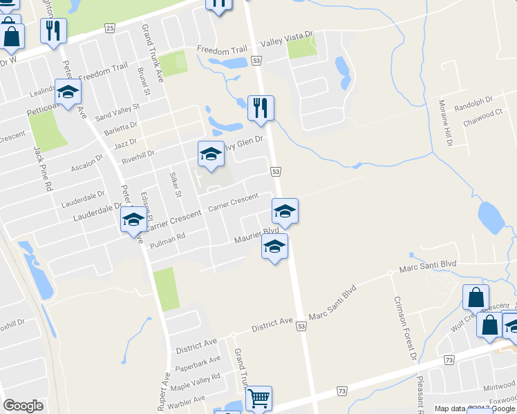 map of restaurants, bars, coffee shops, grocery stores, and more near in Vaughan