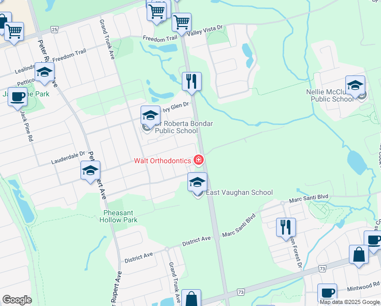 map of restaurants, bars, coffee shops, grocery stores, and more near in Vaughan