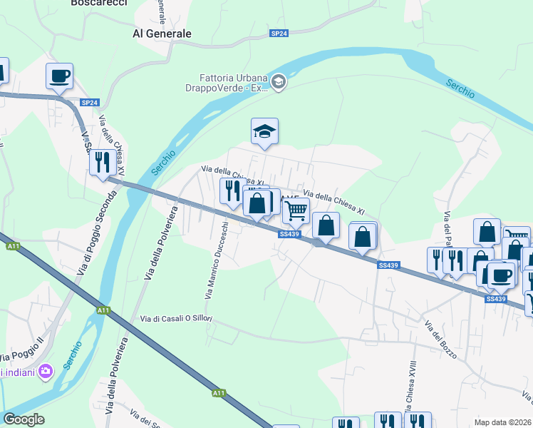map of restaurants, bars, coffee shops, grocery stores, and more near 1008 Via Sarzanese in Lucca