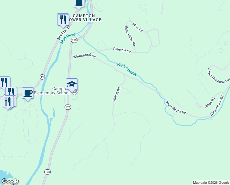 map of restaurants, bars, coffee shops, grocery stores, and more near 41 Merrill Road in Campton