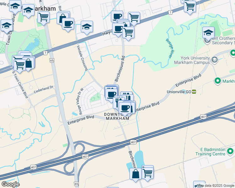 map of restaurants, bars, coffee shops, grocery stores, and more near 292 Verdale Crossing in Markham