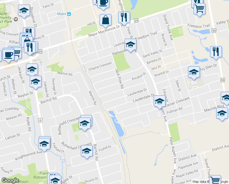 map of restaurants, bars, coffee shops, grocery stores, and more near 309 Golden Orchard Road in Vaughan