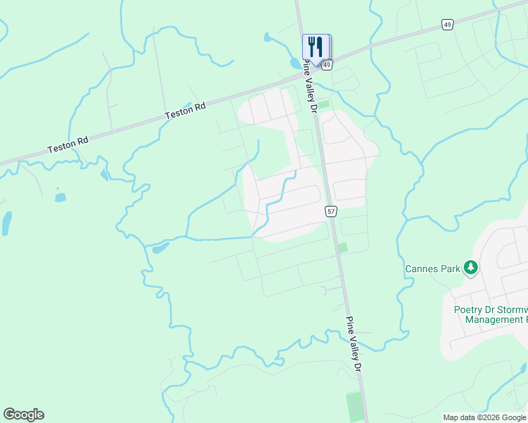 map of restaurants, bars, coffee shops, grocery stores, and more near 143 Ballantyne Boulevard in Vaughan