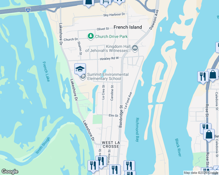 map of restaurants, bars, coffee shops, grocery stores, and more near 1734 La Crescent Street in La Crosse