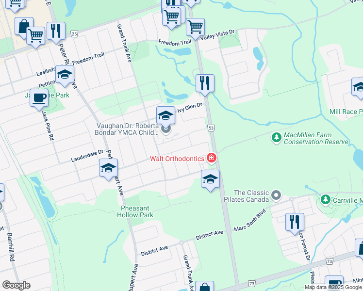 map of restaurants, bars, coffee shops, grocery stores, and more near 177 Carrier Crescent in Vaughan