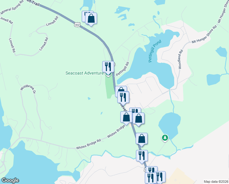 map of restaurants, bars, coffee shops, grocery stores, and more near 842 Roosevelt Trail in Windham