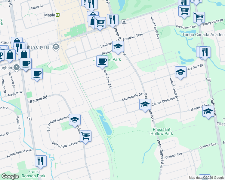 map of restaurants, bars, coffee shops, grocery stores, and more near 348 Golden Orchard Road in Vaughan