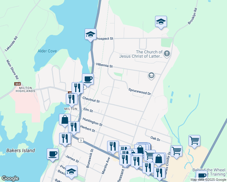 map of restaurants, bars, coffee shops, grocery stores, and more near 485 Brunswick Street in Yarmouth