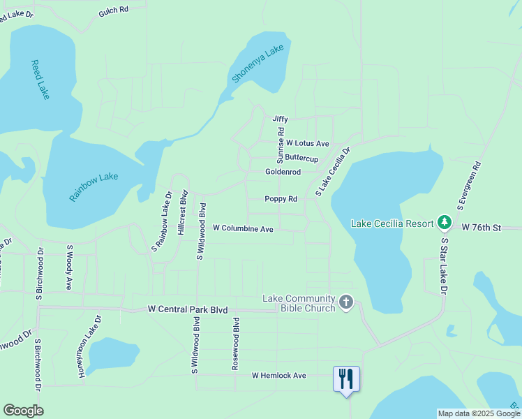 map of restaurants, bars, coffee shops, grocery stores, and more near 8287 West Hollyhock Avenue in Baldwin