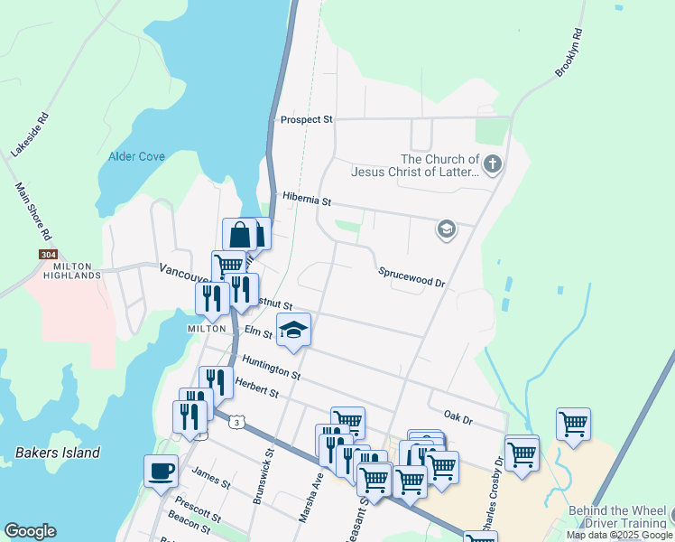 map of restaurants, bars, coffee shops, grocery stores, and more near 1 Vaughne Court in Yarmouth