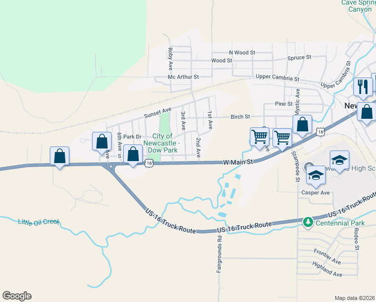 map of restaurants, bars, coffee shops, grocery stores, and more near 129 3rd Avenue in Newcastle