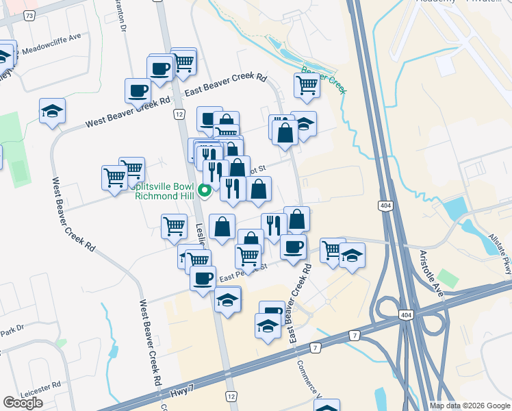 map of restaurants, bars, coffee shops, grocery stores, and more near 70 Fulton Way in Richmond Hill